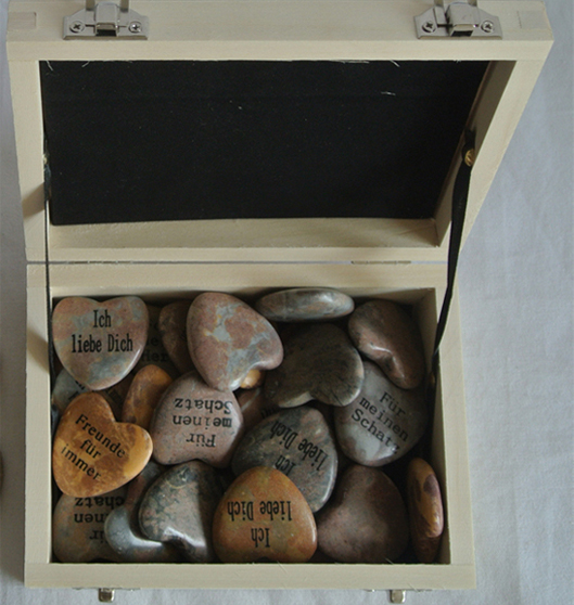 natural marble heart shape stone gift  with printing in wooden display box