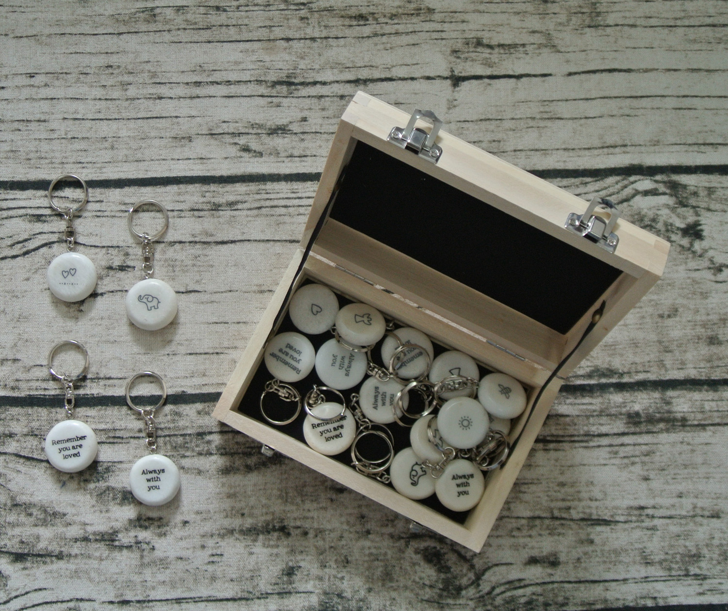 natural stone beads keychain with custom printing marble pocket stone keychain